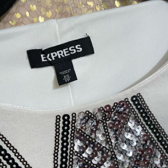 Express white black/silver sequin cap sleeve mini dress XS - Picture 4 of 6